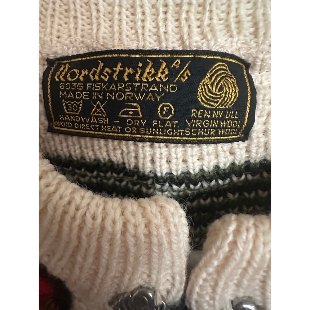 Vintage Nordstrikk Norwegian Wool Cardigan Sweater Silver Clasps Fair Cream - Picture 3 of 7
